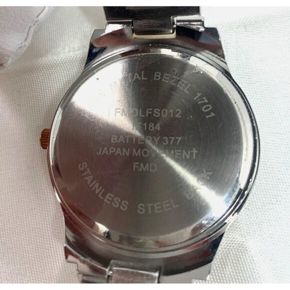 Womens FMD Quartz Analog Watch Rose Gold Silver Crystal Accents New Battery - Picture 2 of 8